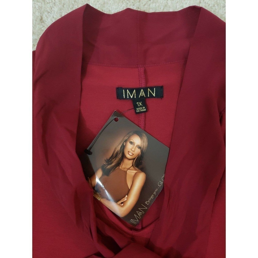 IMAN ~Woman Plus Size 1X~ Burgundy Blouse Top Stretch Shirt NWT.